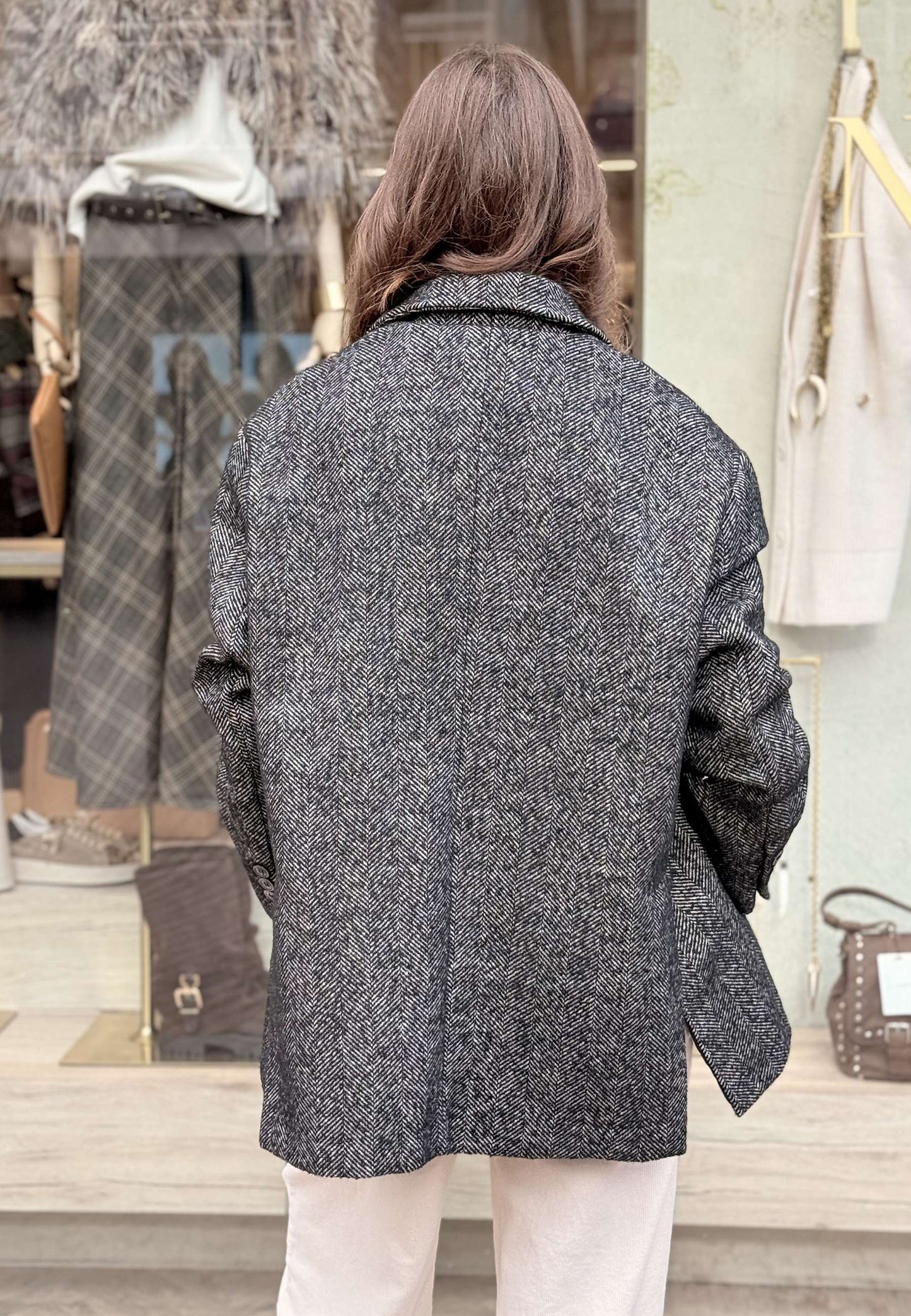 MARYLEY - Cappotto Corto Spinato Nero