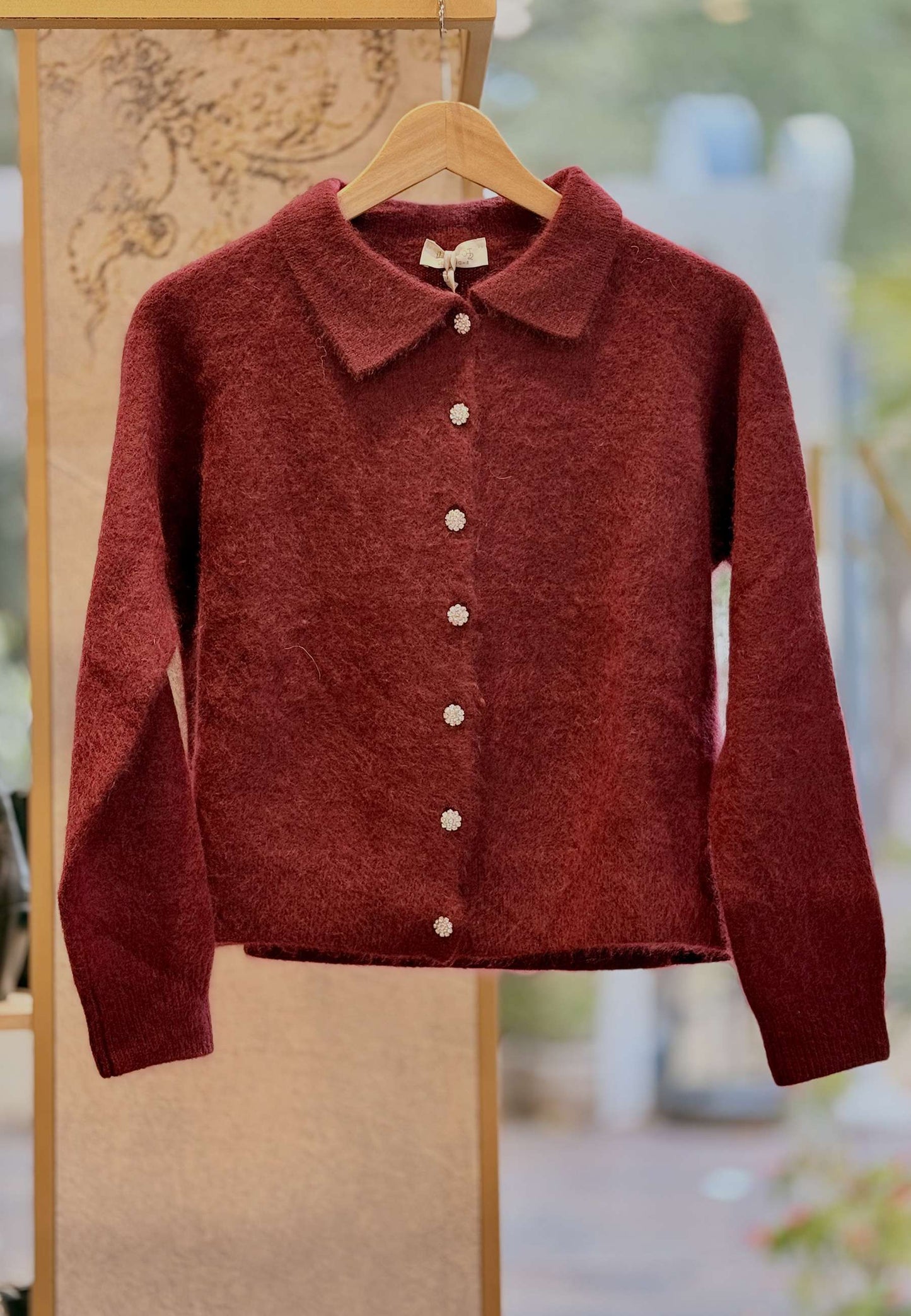 LE STREGHE - Maglia Polo Bottoni Strass Bordeaux