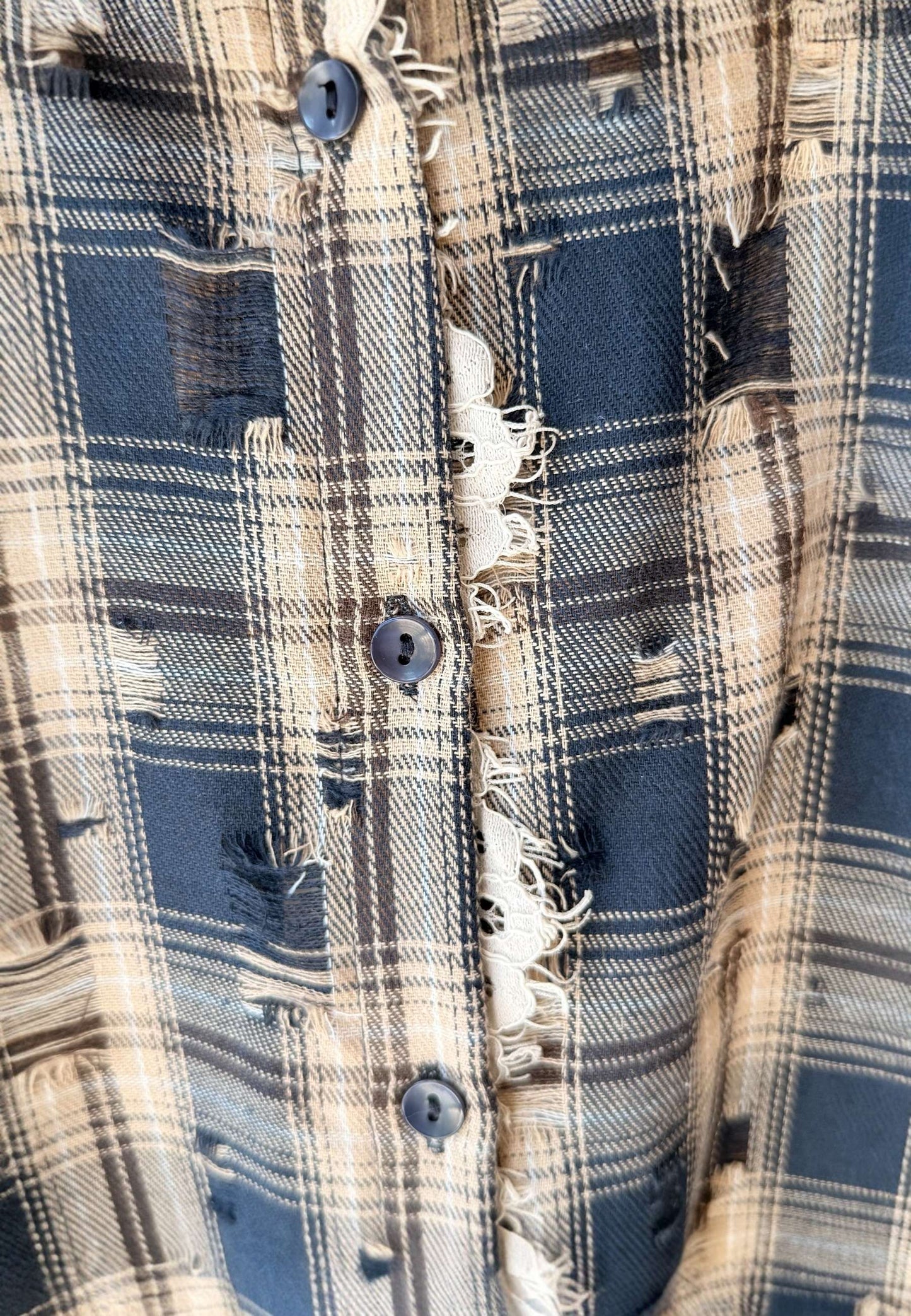 MOTEL - Camicia Corta In Check E Pizzo Blu