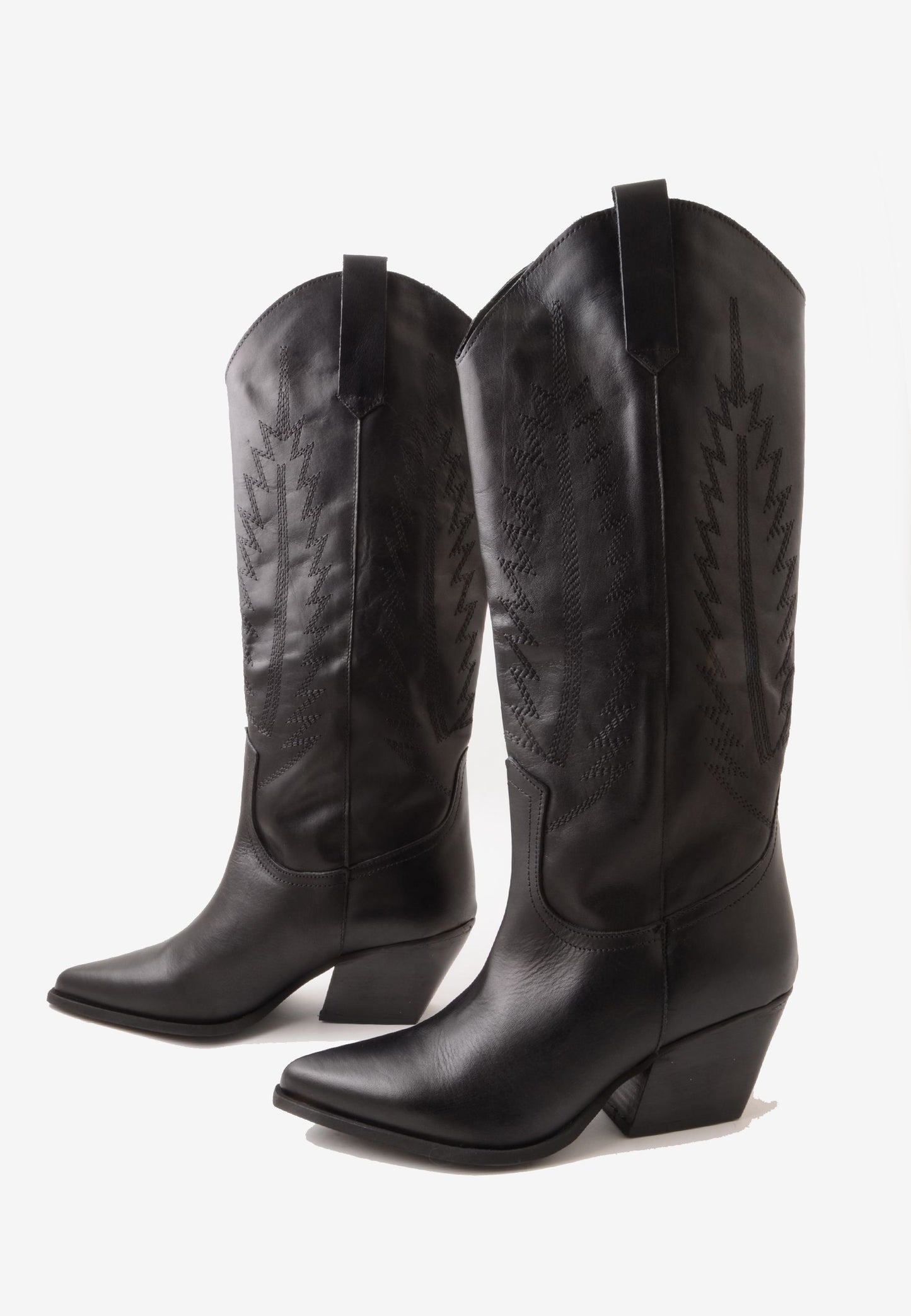 DIVINE FOLLIE - Texano Ricamo Vera Pelle Nero