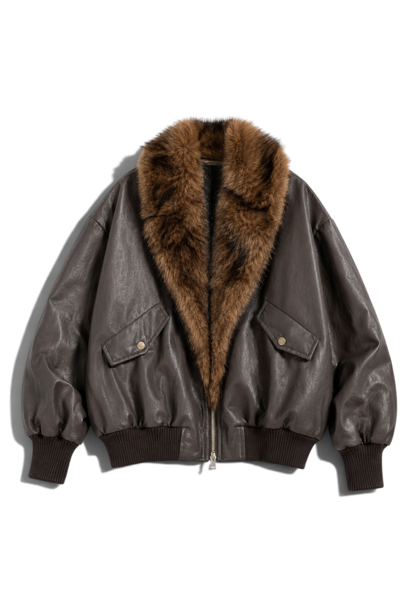 MOTEL - Bomber Oversize in Faux Leather Grigio Marrone