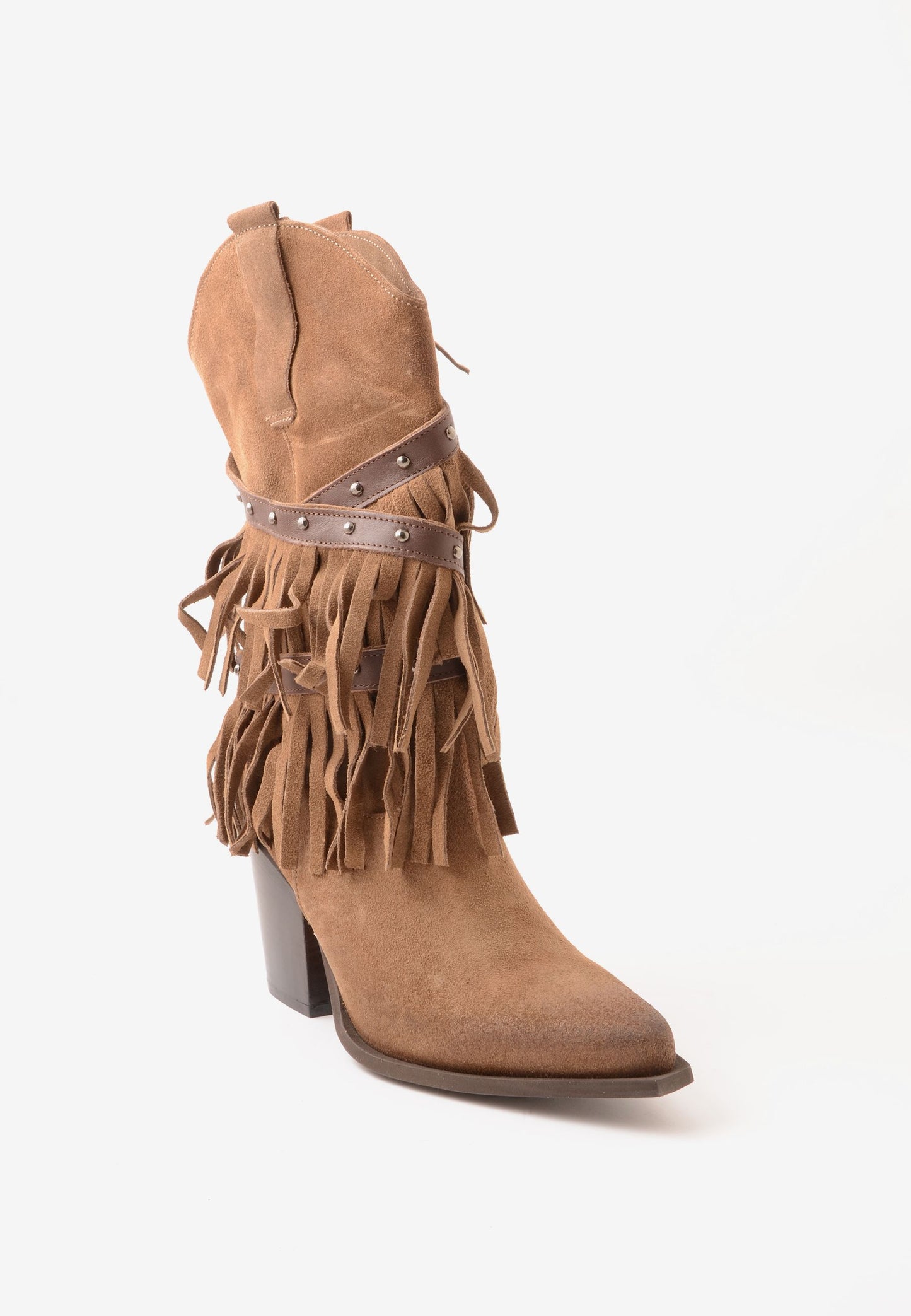 DIVINE FOLLIE - Stivale Frange Texano Camoscio Taupe