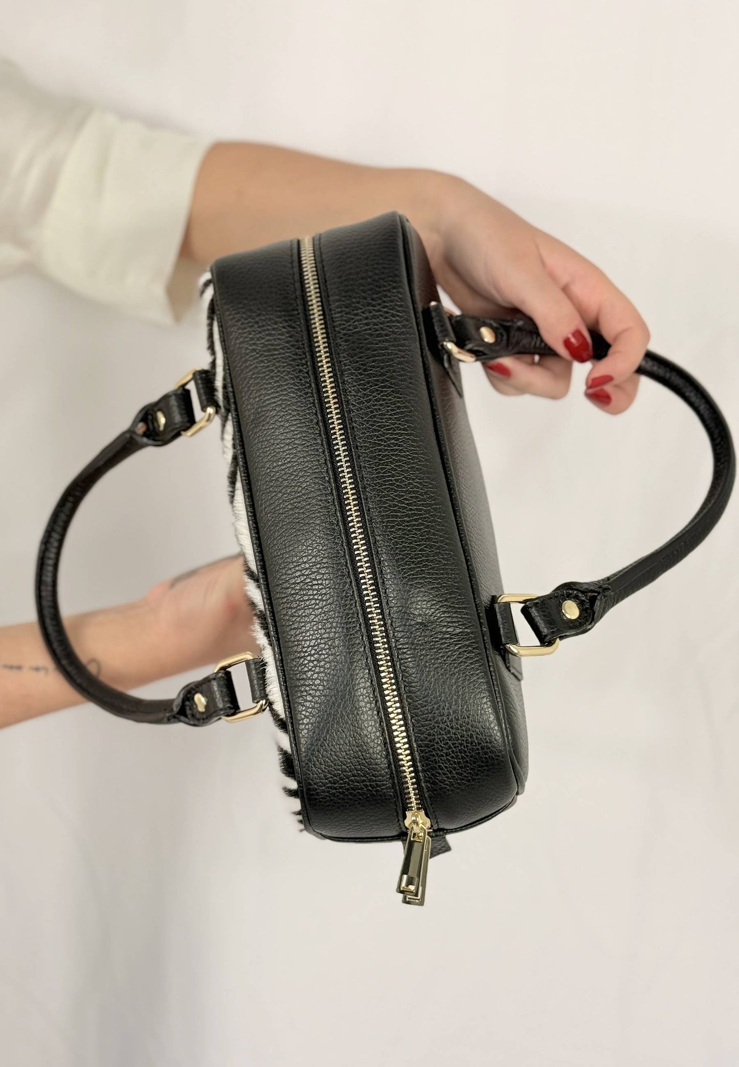 NUNZIA - Borsa A Mano HANNA Cavallino Nero Zebrato