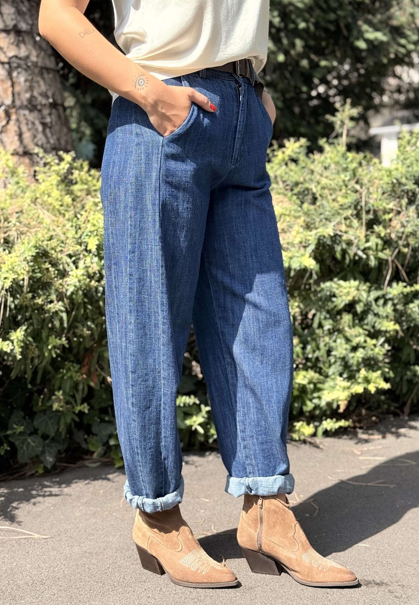 LE STREGHE - Jeans Balloon Vita Alta Blu Chiaro