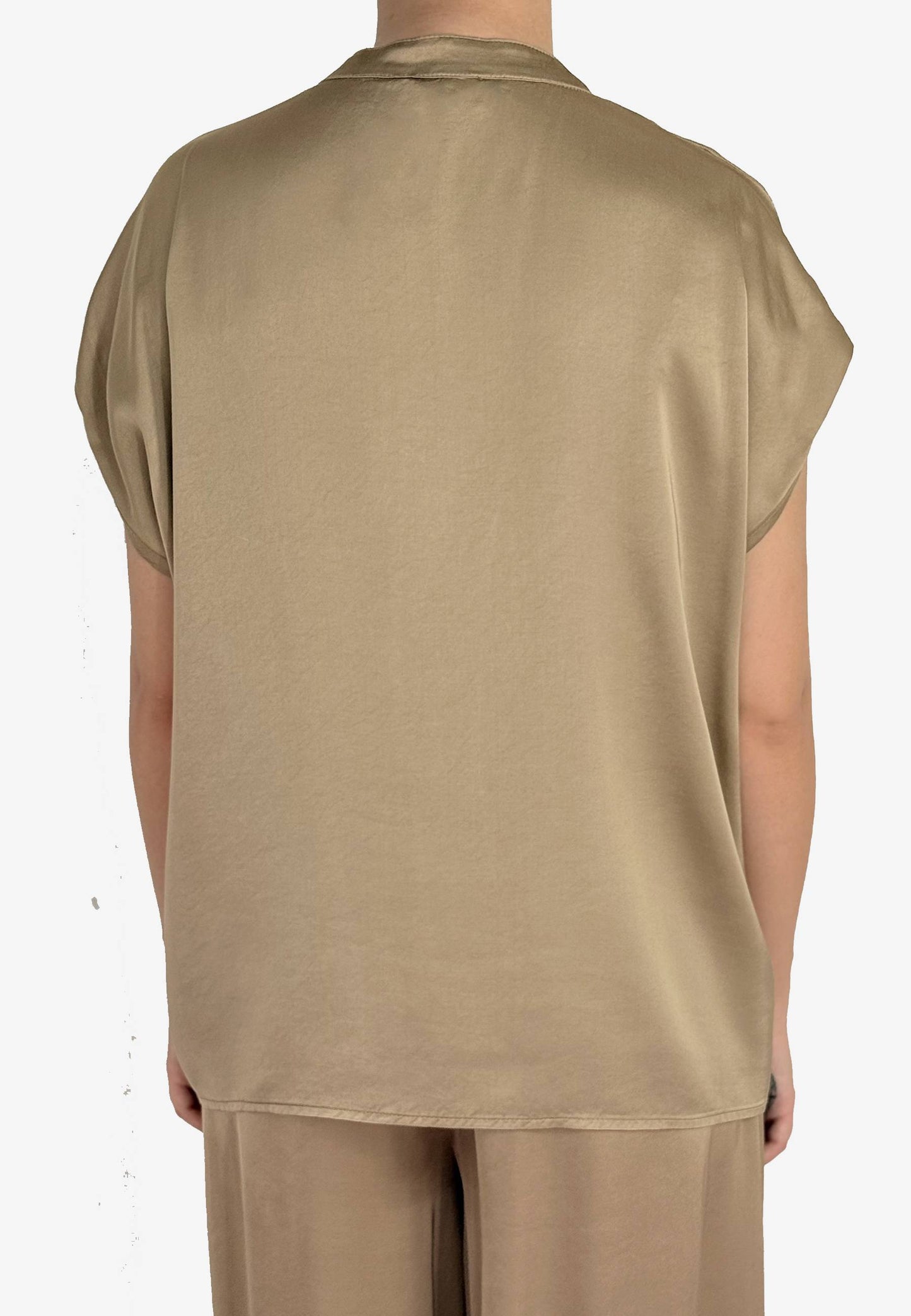 MOTEL - Blusa Boxy Fit Viscosa Safari