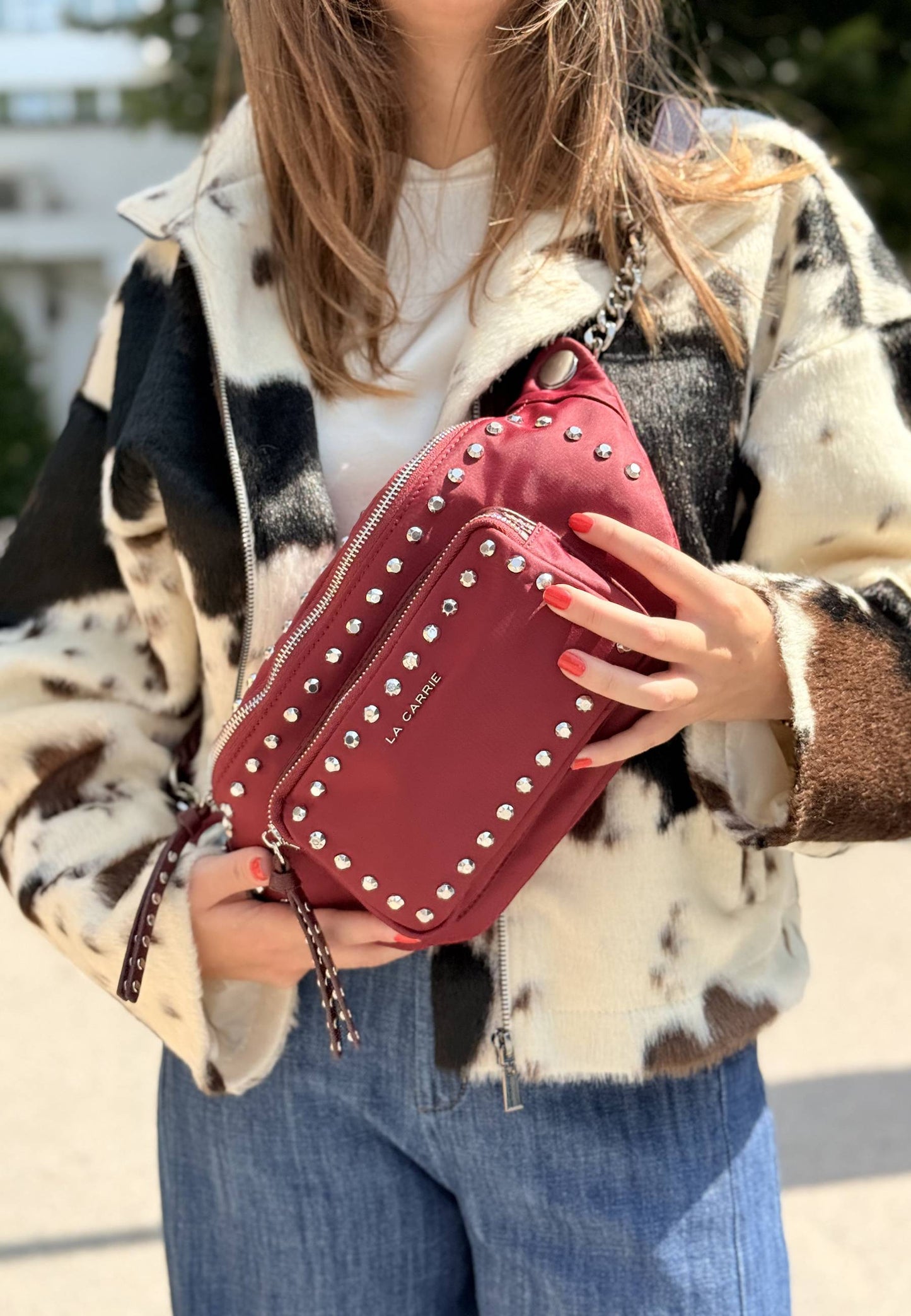 LA CARRIE - Marsupio Dark Nylon Borchie Cherry