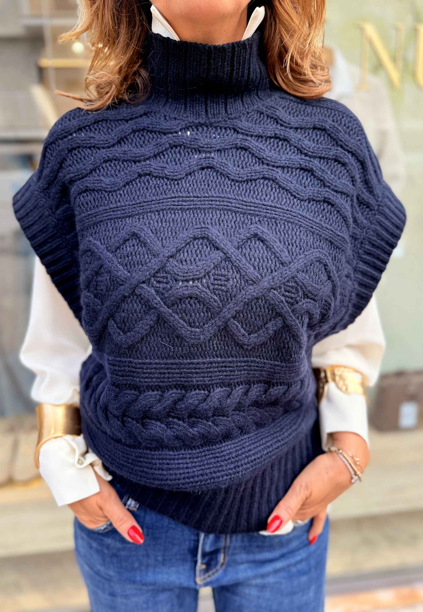MOTEL - Gilet In Maglia Blu Navy