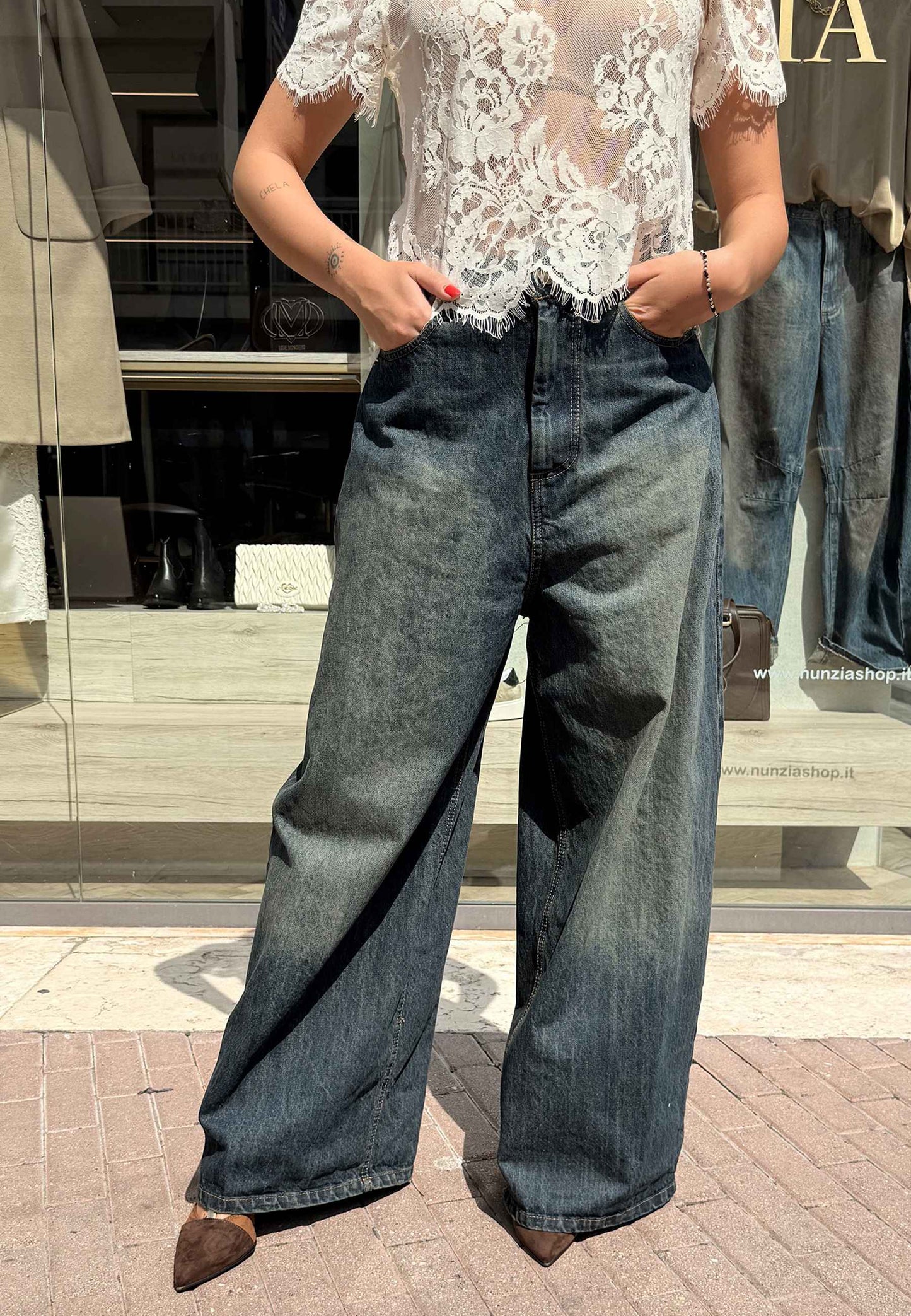 MOTEL - Jeans Wide Leg Denim Scuro
