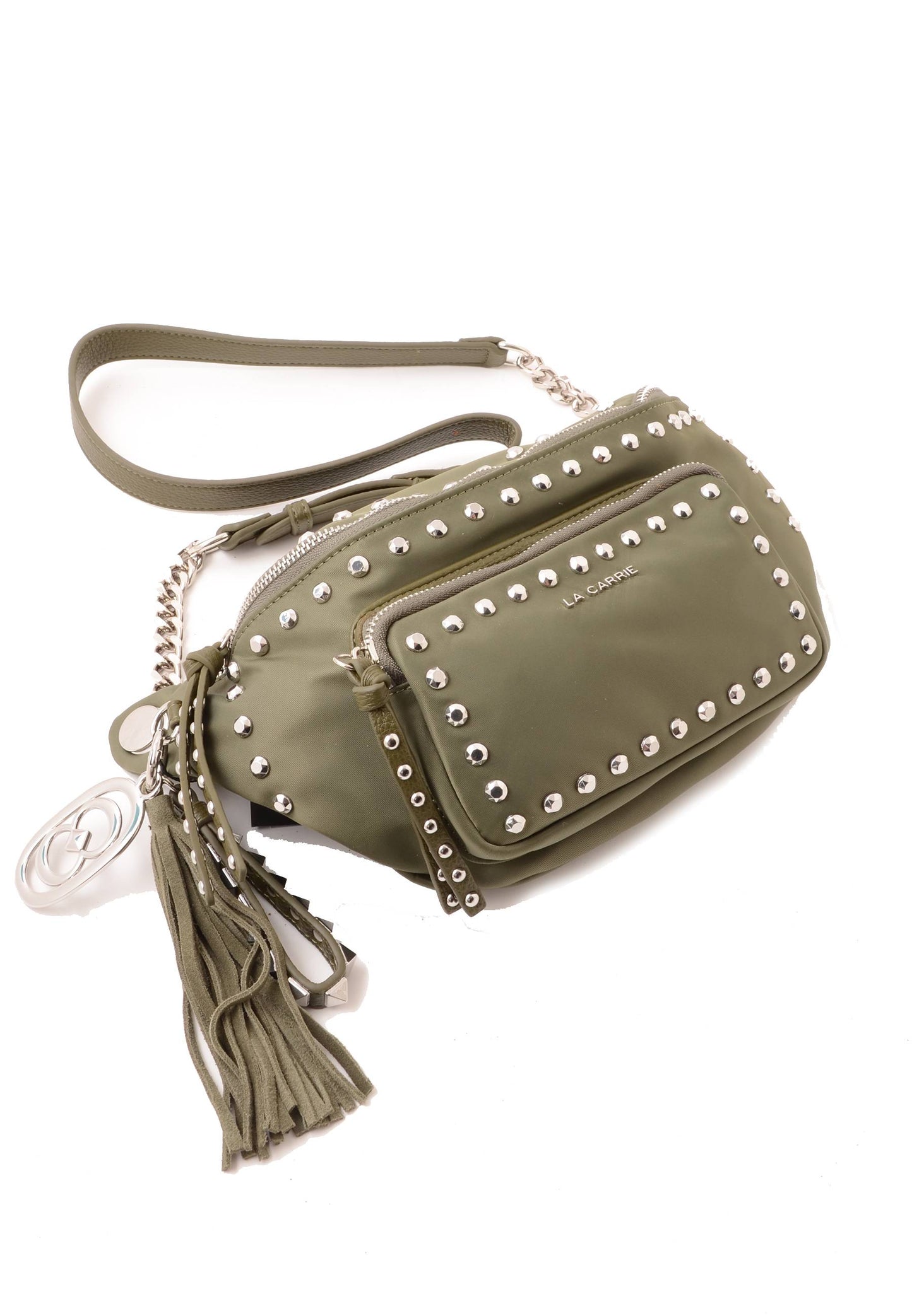 LA CARRIE - Marsupio Dark Nylon Borchie Oliva