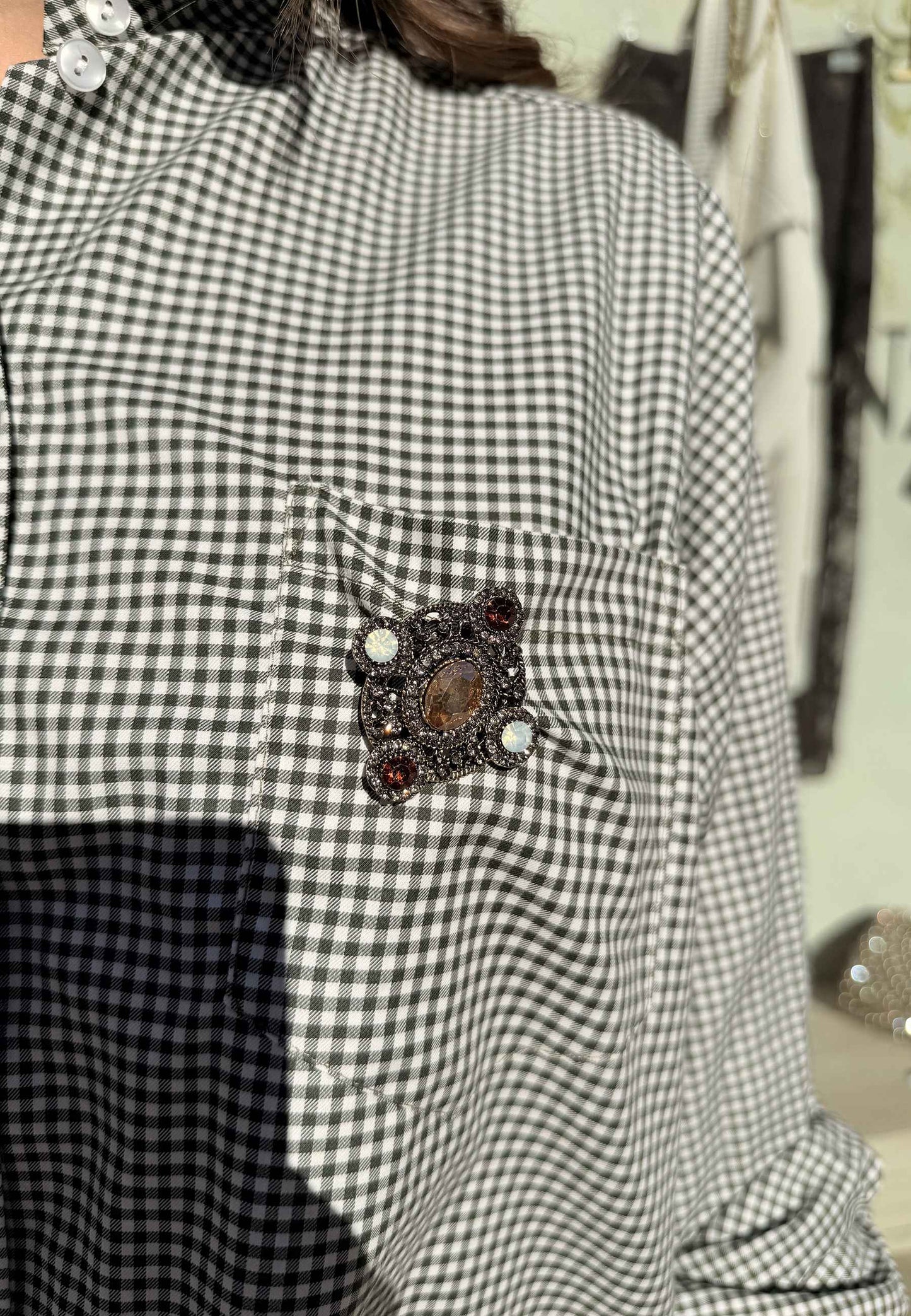 MOTEL - Camicia A Quadri Con Spilla Verde Scuro