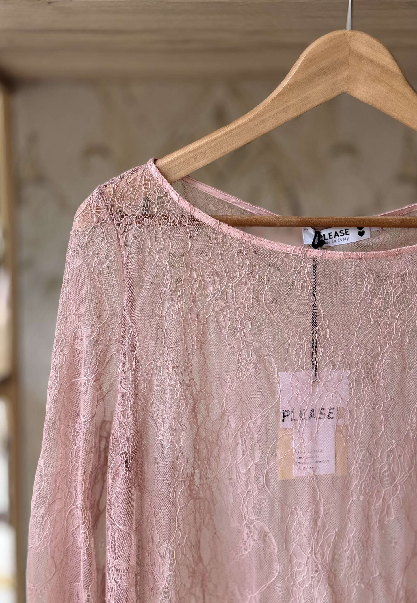 PLEASE - Maglia Pizzo Cipria