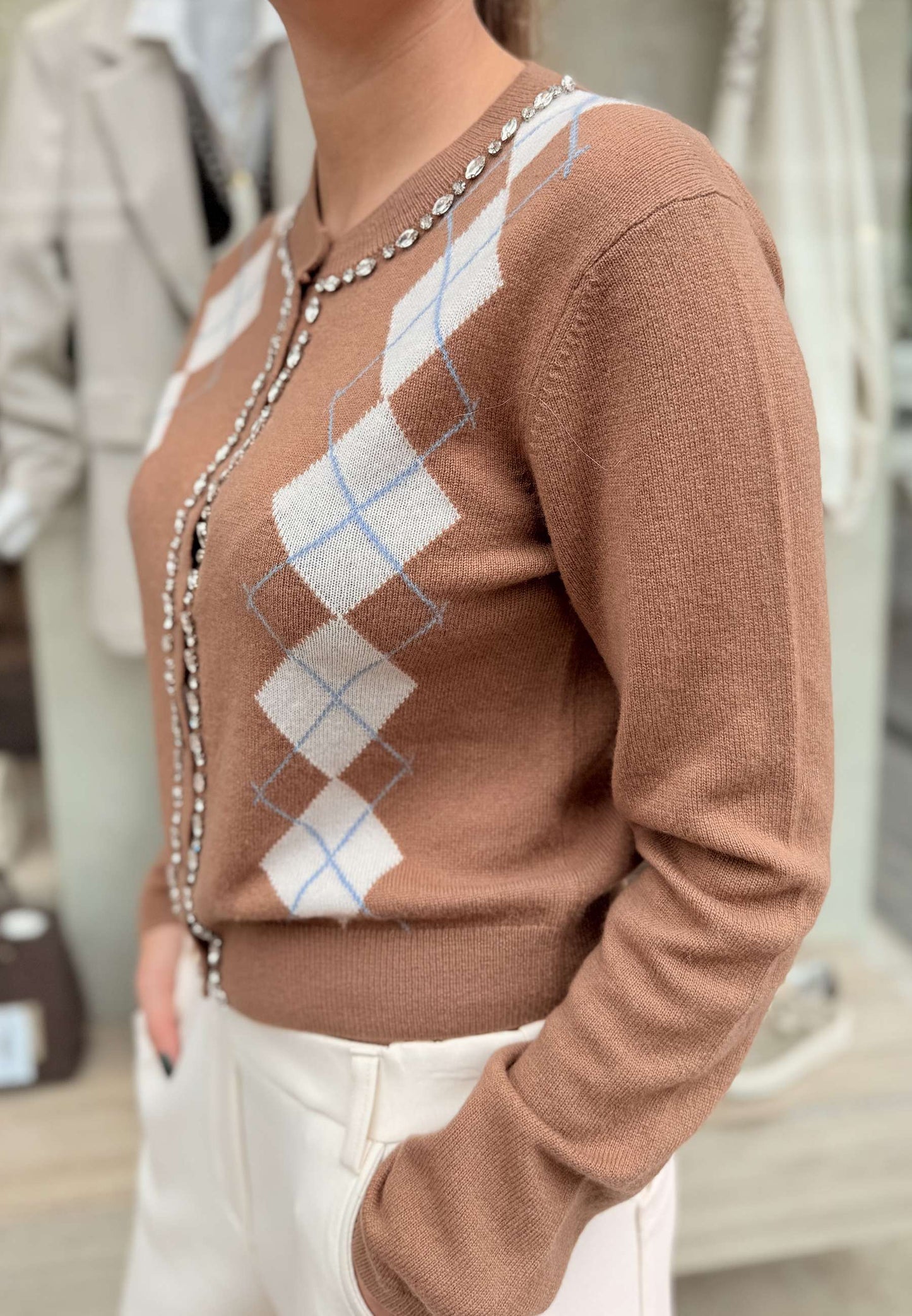 MOTEL - Cardigan Strass In Maglia Cammello