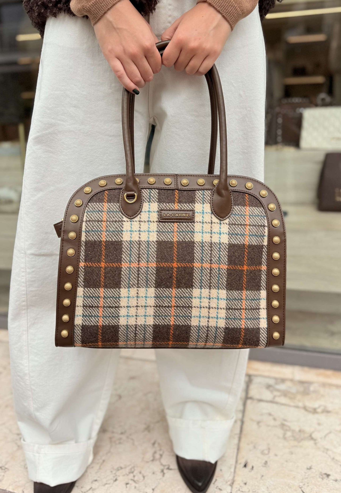 LA CARRIE - Shopping Bag Scottish Combi Marrone