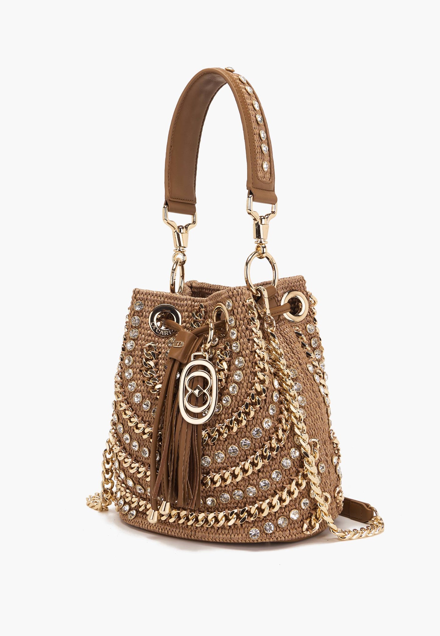 LA CARRIE - Secchiello Mirror Raffia Cuoio