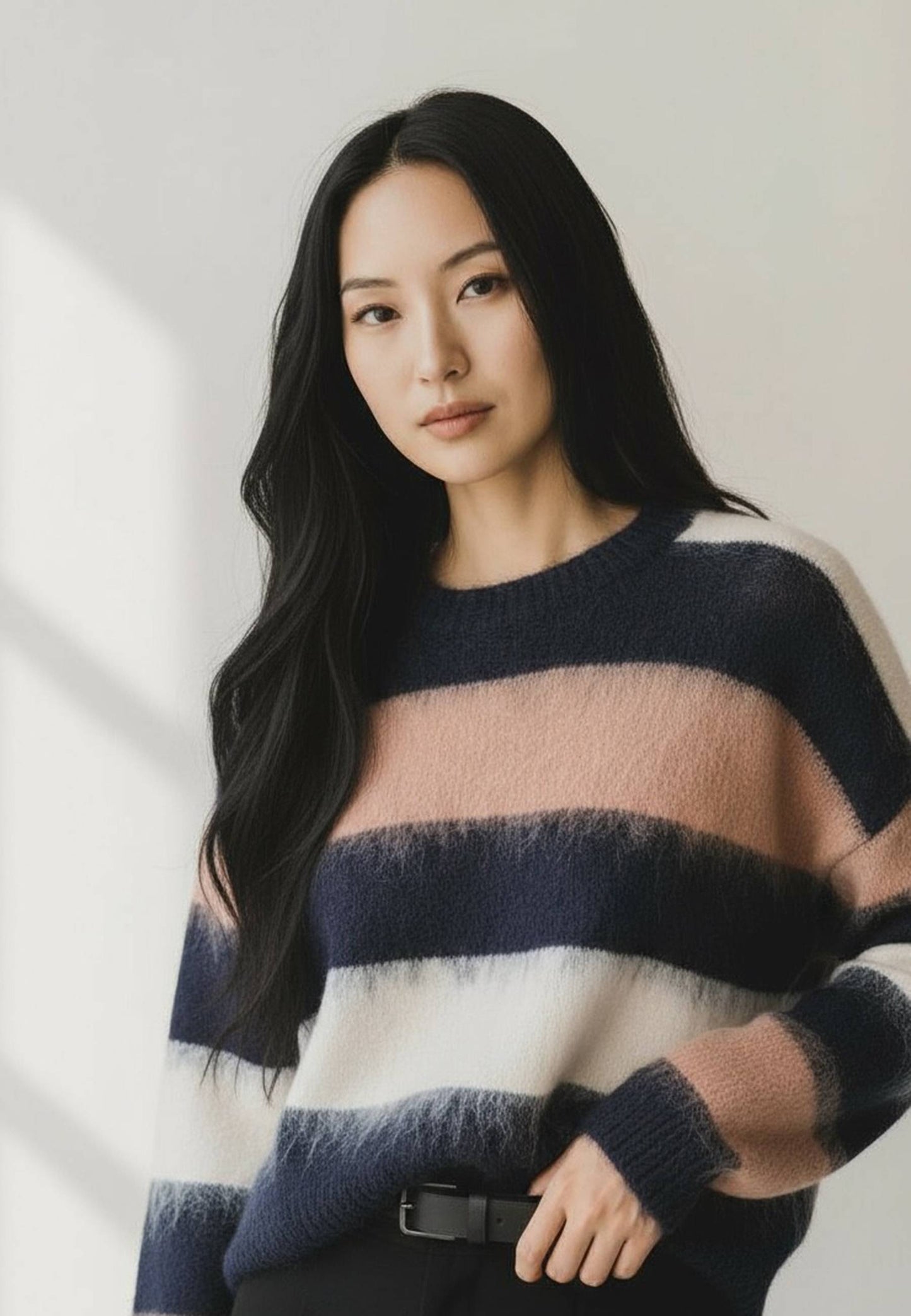 LE STREGHE - Maglione Girocollo A Righe Nero