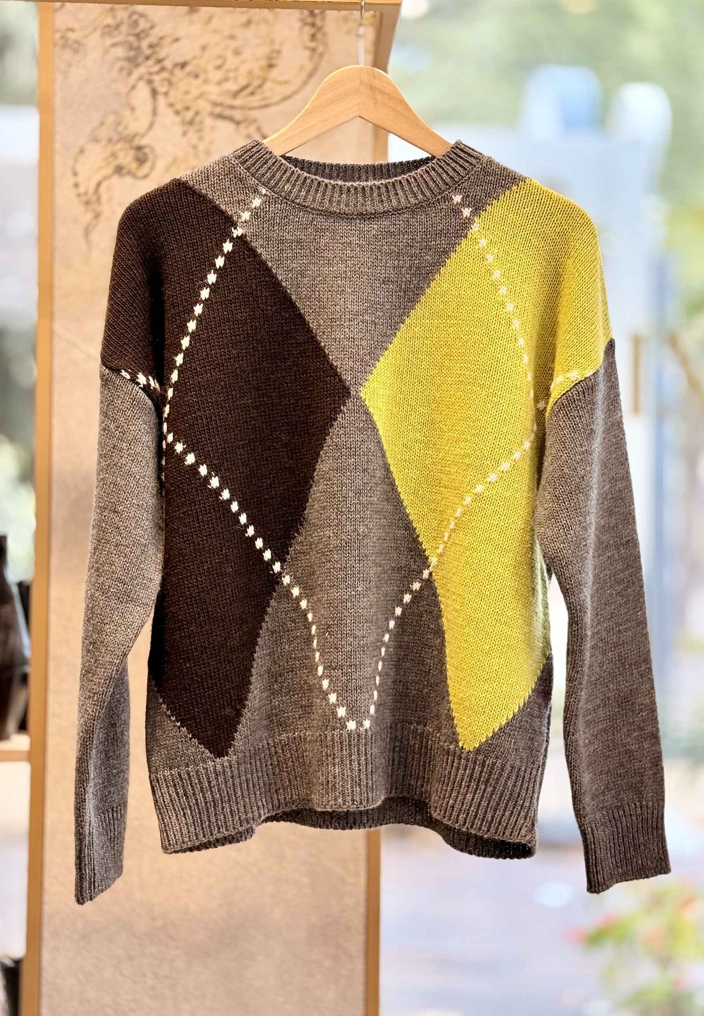 MOTEL - Pullover Rombi Grigio Lime