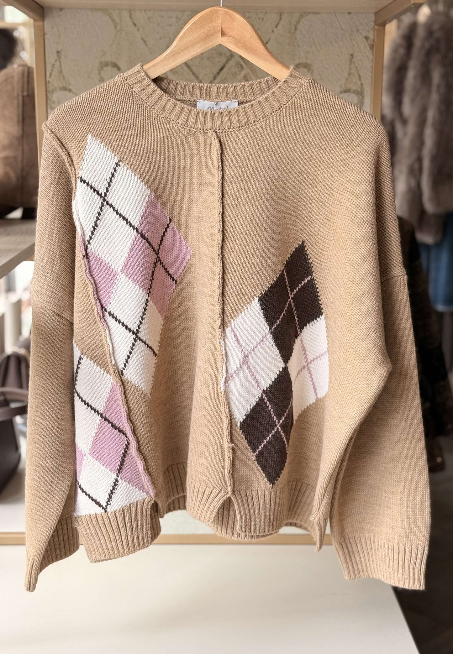 MOTEL - Pullover Rombi Girocollo Cammello