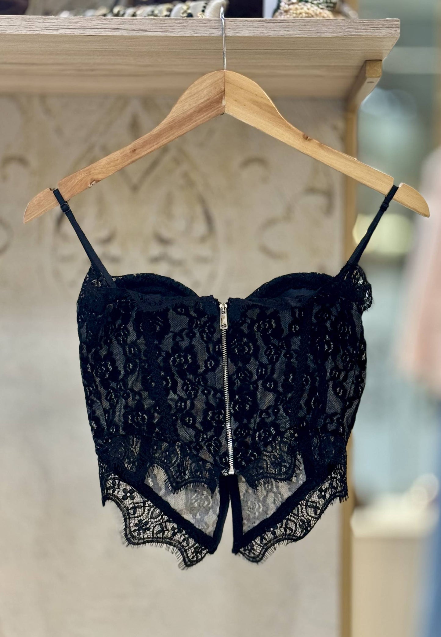 NUNZIA - Corsetto Bustier Pizzo Nero