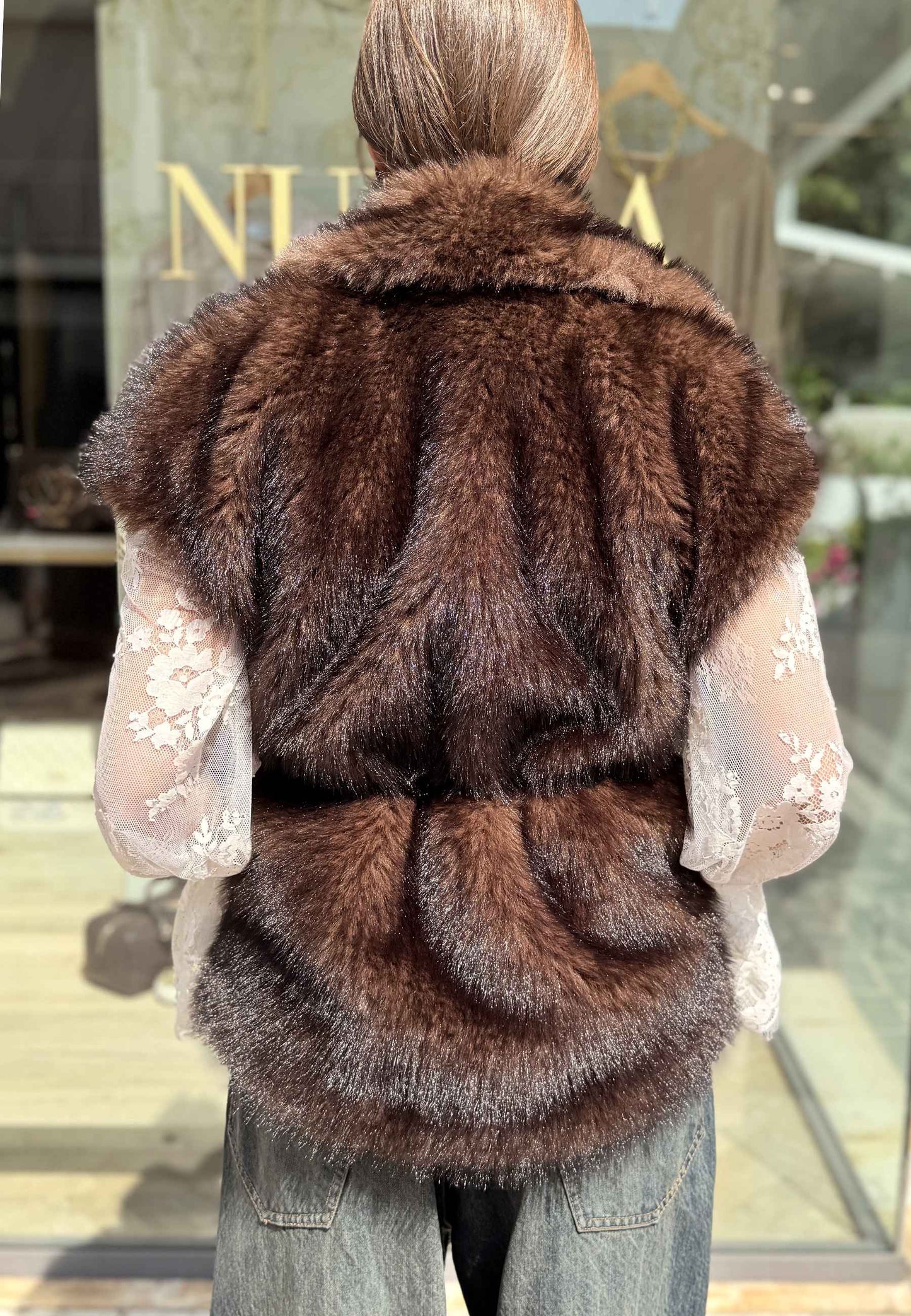LE STREGHE - Gilet Ecopelliccia Con Cintura Moro