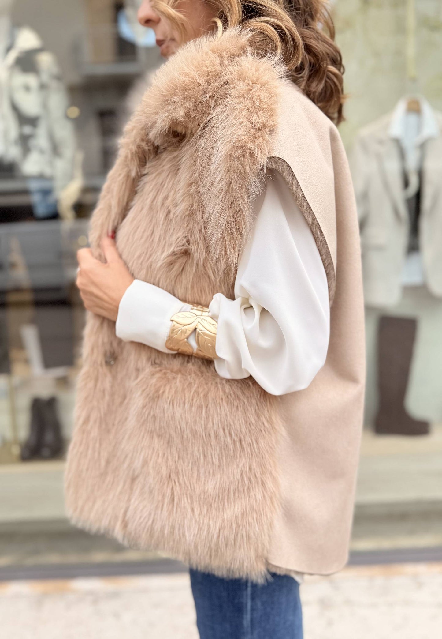 MOTEL - Gilet Over Ecopelliccia Cammello