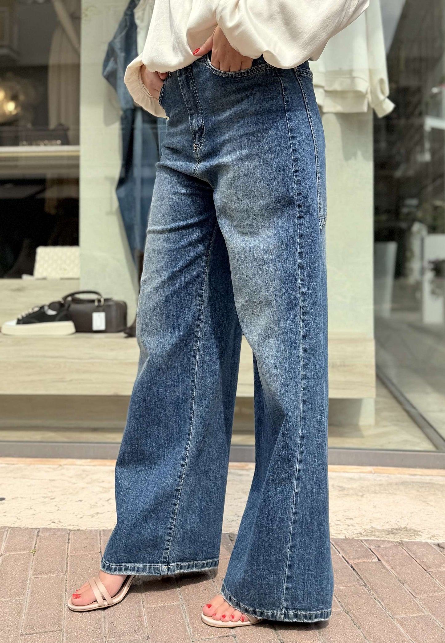 MOTEL - Jeans Wide Leg Lavaggio Medio