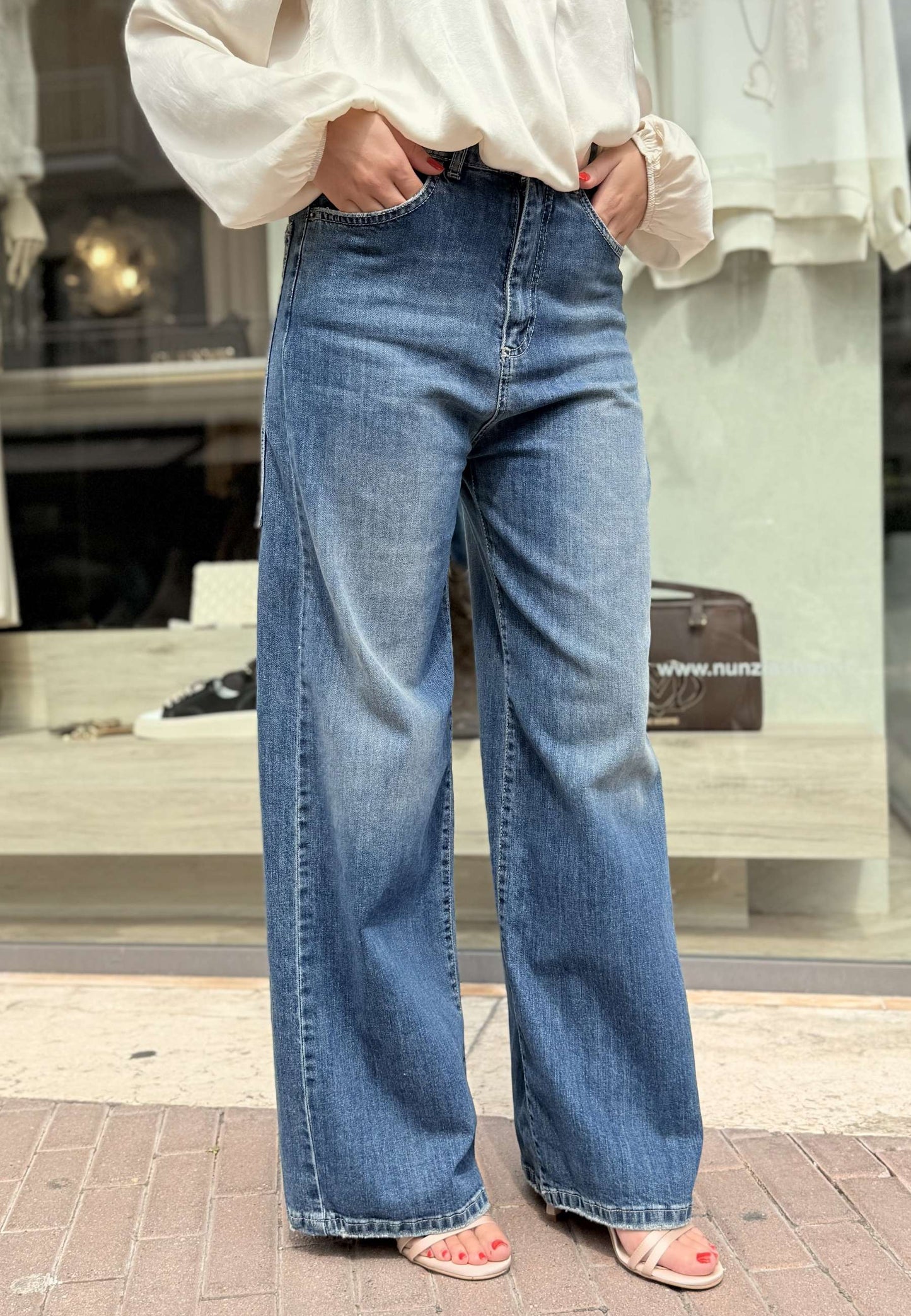 MOTEL - Jeans Wide Leg Lavaggio Medio