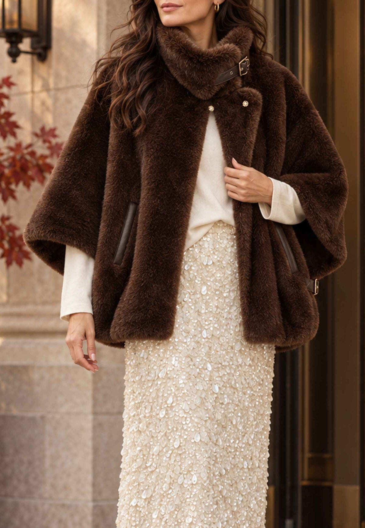 MOTEL - Cappa Oversize in Similpelliccia Marrone