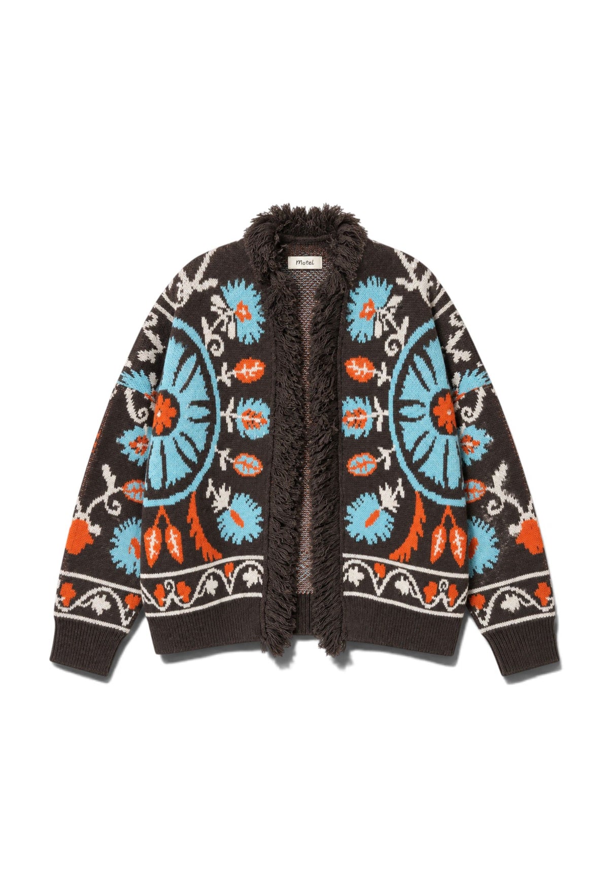 MOTEL - Cardigan Damascato Frange Moro