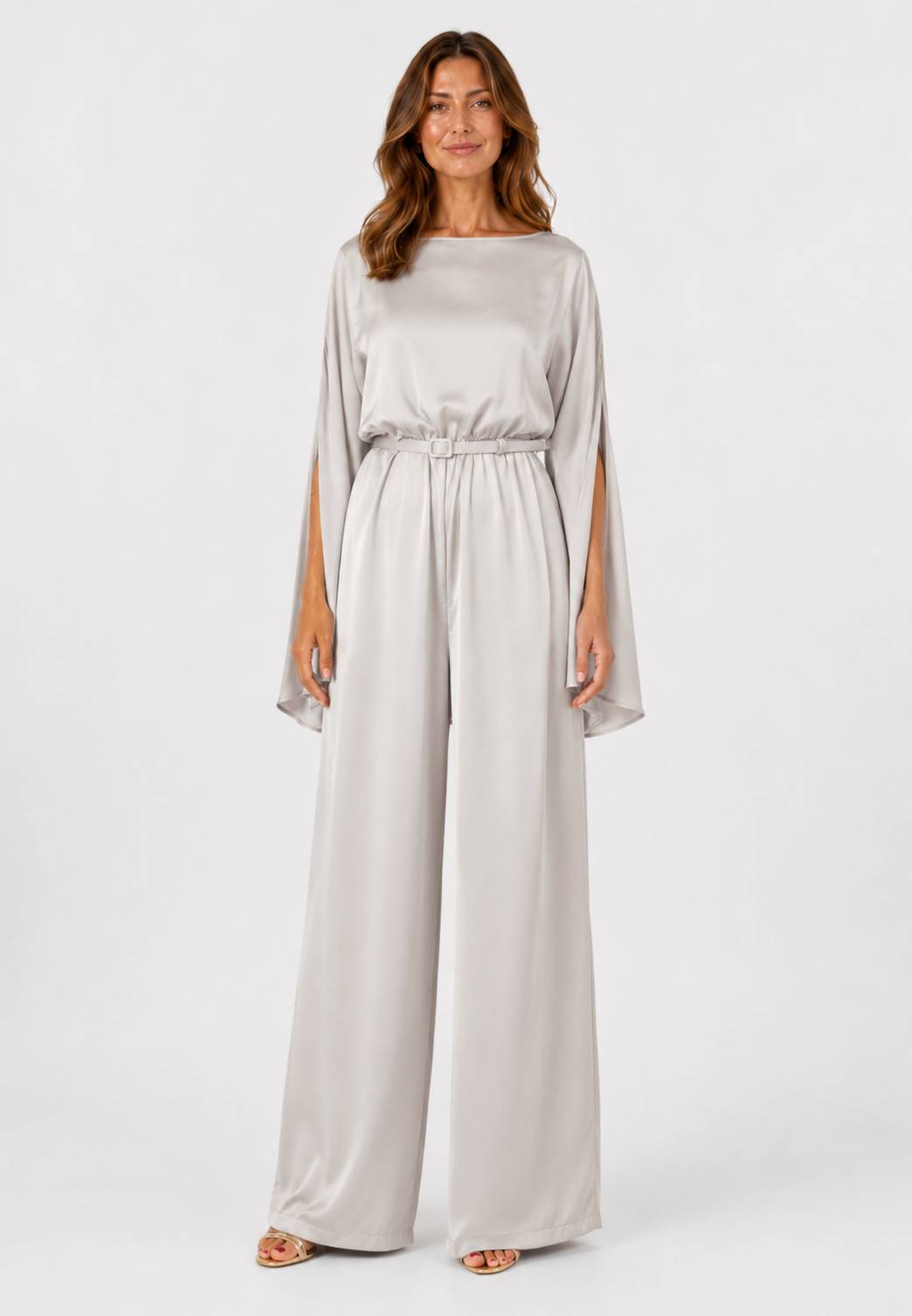 MINERVA - Tuta Jumpsuit Elegante con Maniche a Mantella Grigio