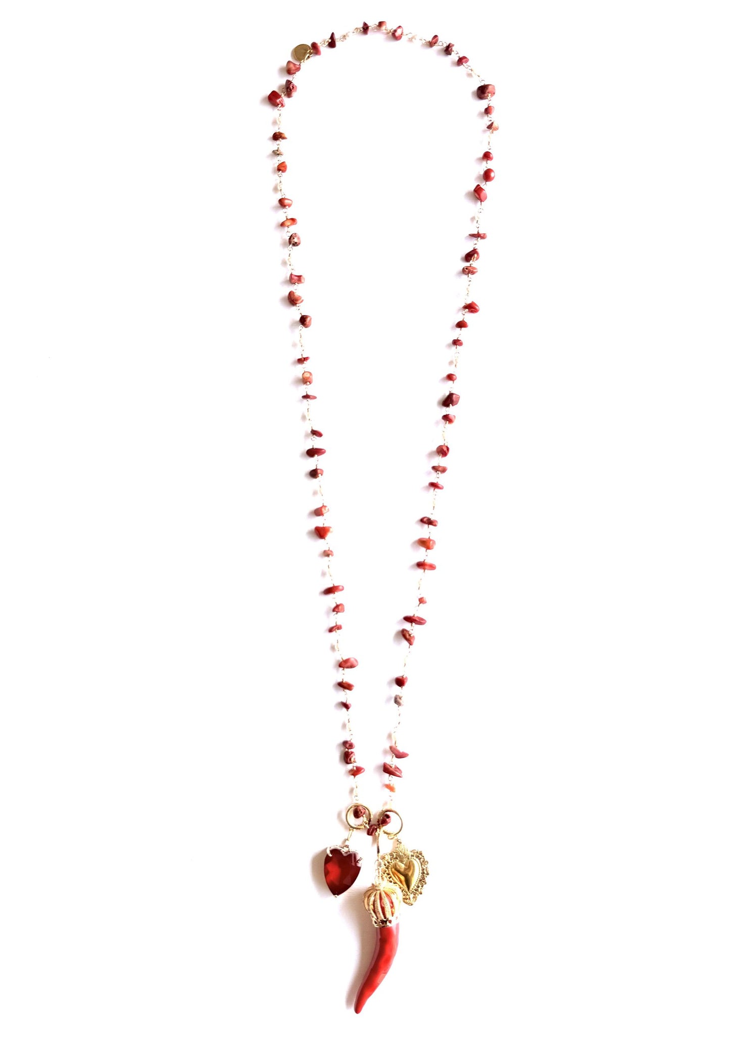 LARA11 - Collana Lunga Cornetti In Ceramica Rosso