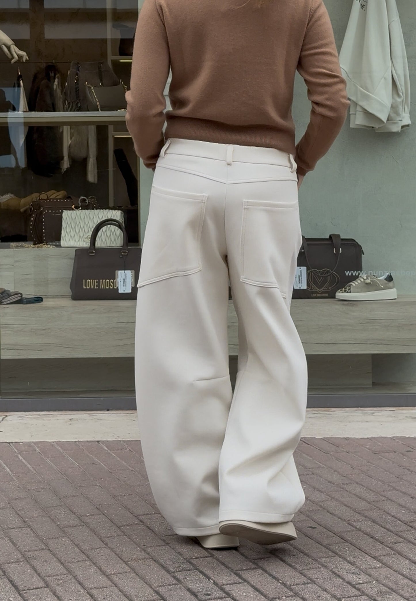 MOTEL - Pantalone A Ovetto Neoprene Avorio