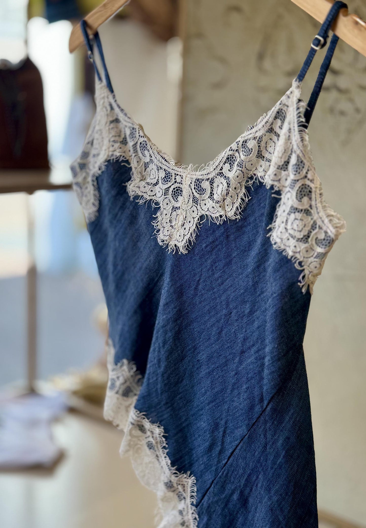 MOTEL - Canotta Pizzo Jeans Blu