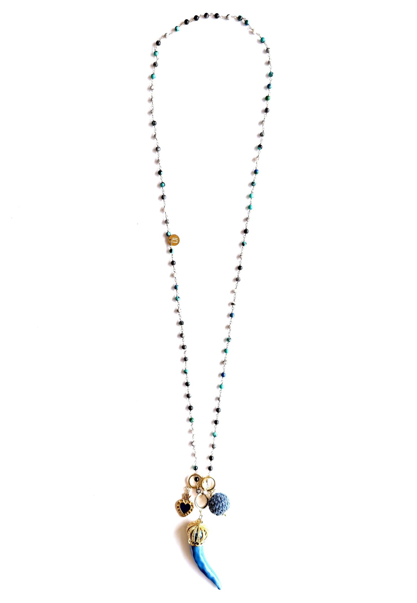 LARA11 - Collana Lunga Cornetti In Ceramica Blu