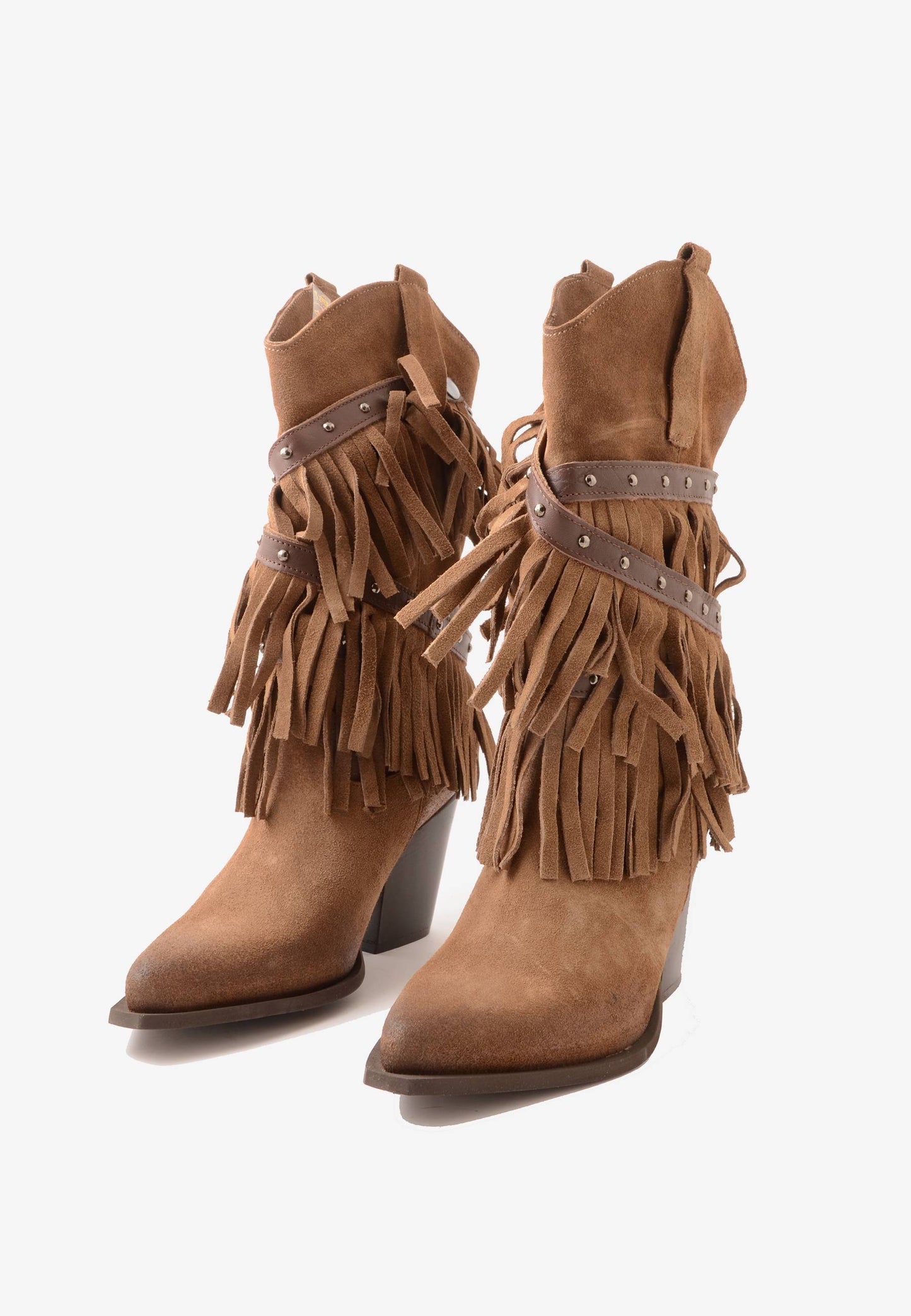 DIVINE FOLLIE - Stivale Frange Texano Camoscio Taupe
