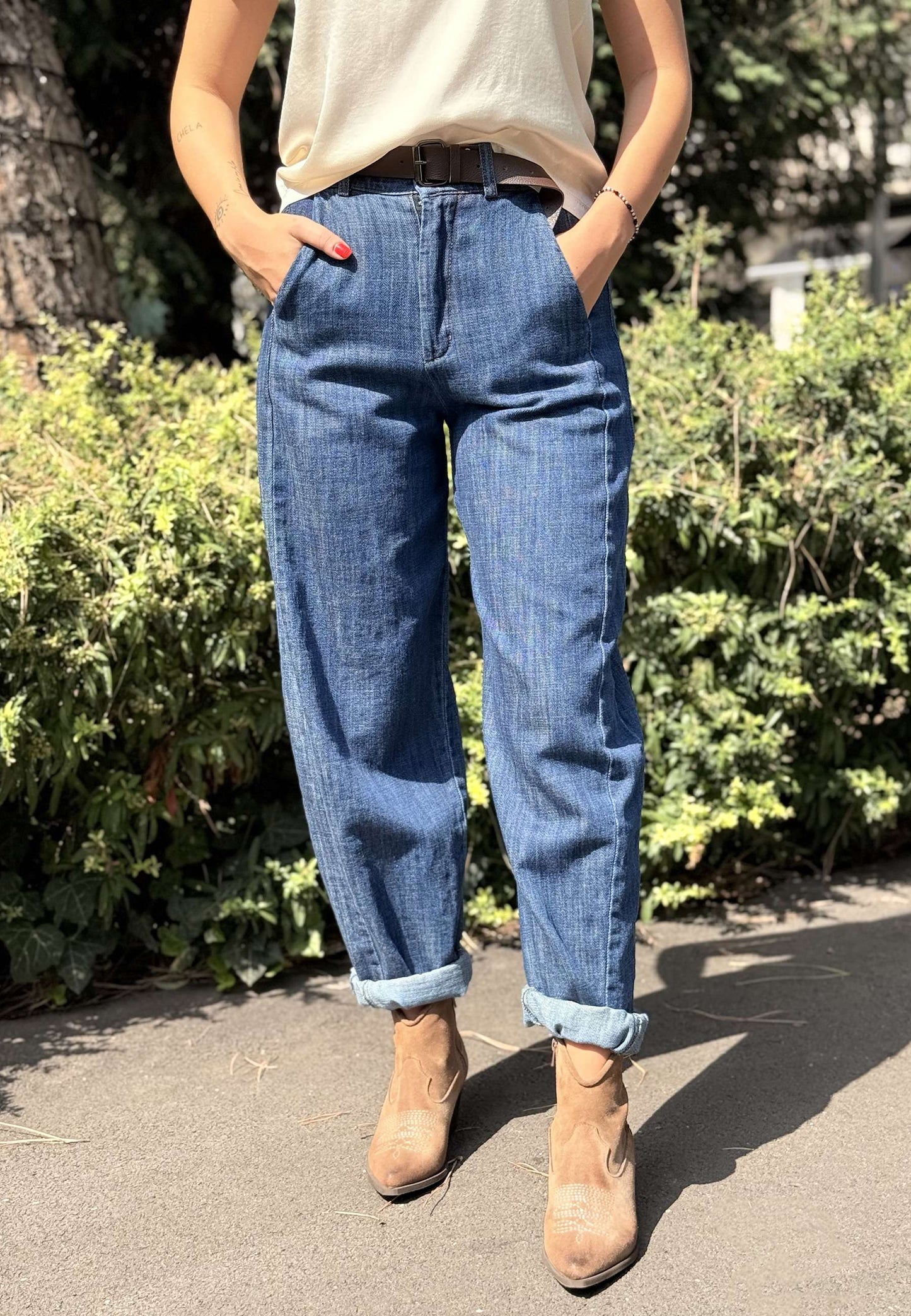 LE STREGHE - Jeans Balloon Vita Alta Blu Chiaro