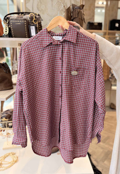 MOTEL - Camicia A Quadri Con Spilla Rosso