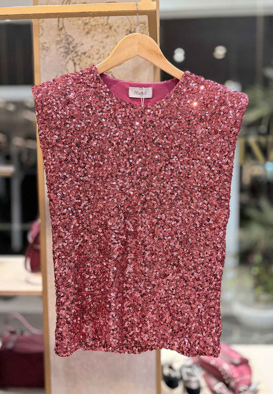 MOTEL - Canotta Spalla Larga In Paillettes Fuxia