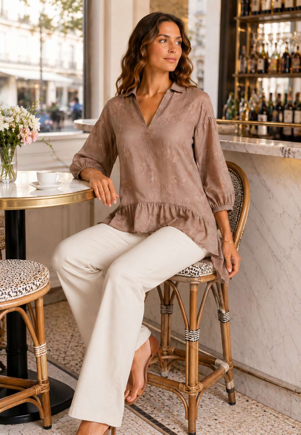 MINERVA - Blusa Over A Fiori Caffè