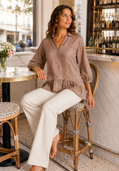 MINERVA - Blusa Over A Fiori Caffè