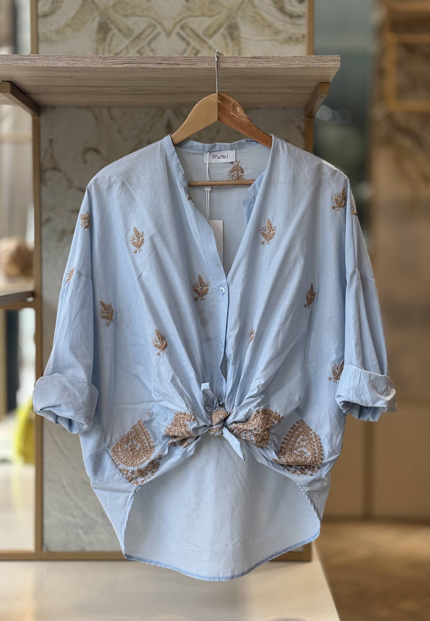 MOTEL - Camicia Ricami Celeste