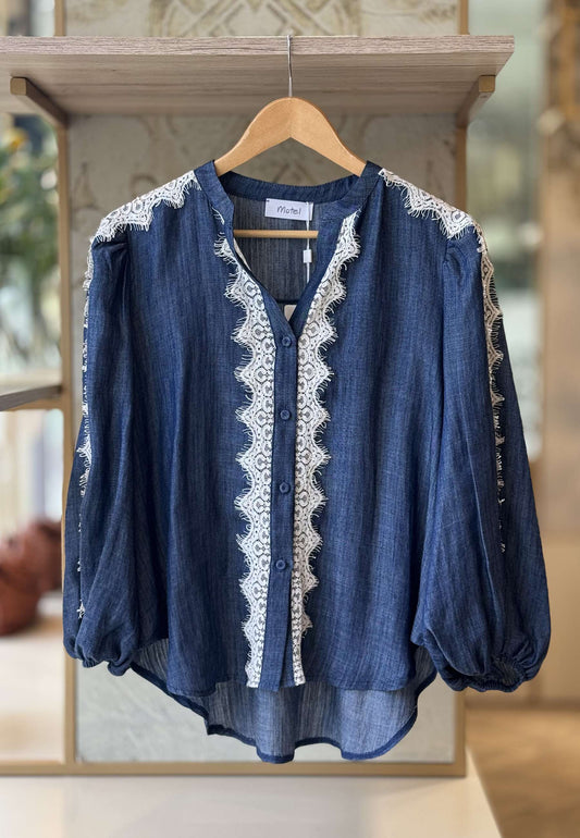 MOTEL - Camicia Jeans e Pizzo Denim Scuro