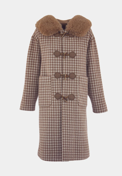 ALEX MAX - Cappotto Vichy Con Cappuccio Taupe