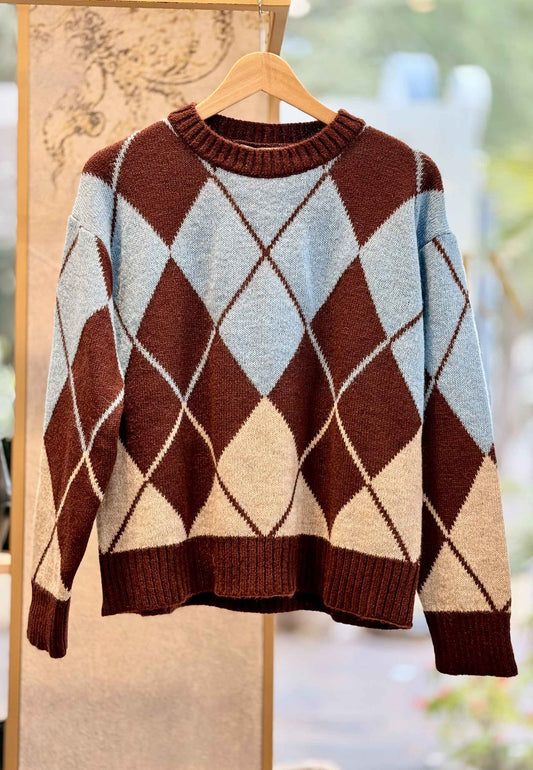 MOTEL - Pullover Argyle Burgundy