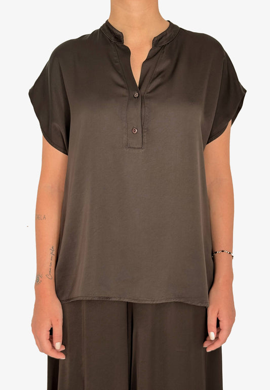 MOTEL - Blusa Boxy Fit Viscosa Mocha
