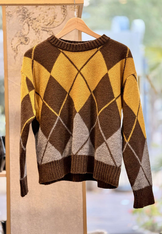 MOTEL - Pullover Argyle Marrone