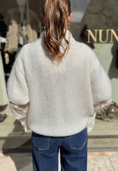NUNZIA - Maglioncino Gioiello In Mohair Avorio