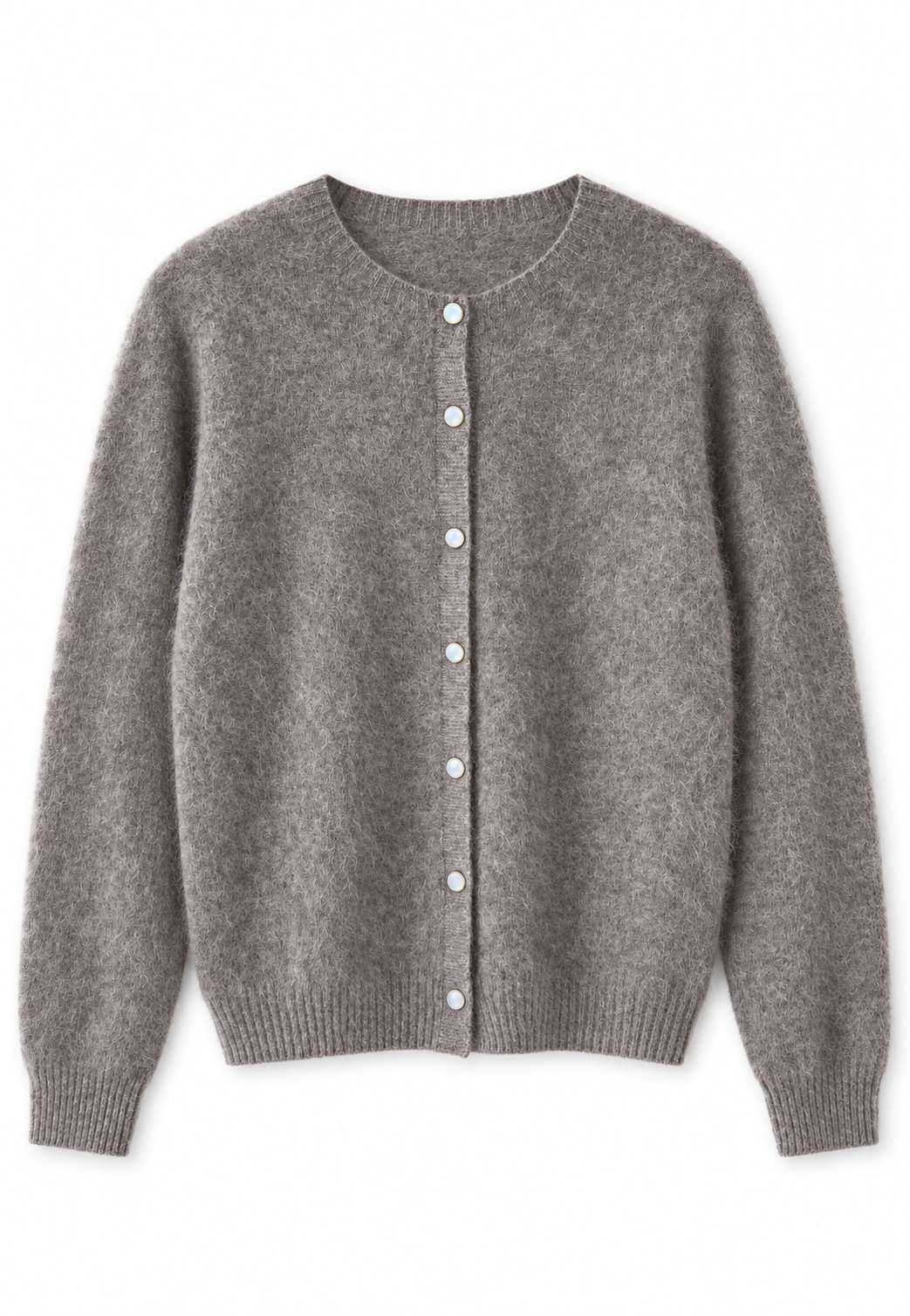 NUNZIA - Cardigan Bottone Perla Fango