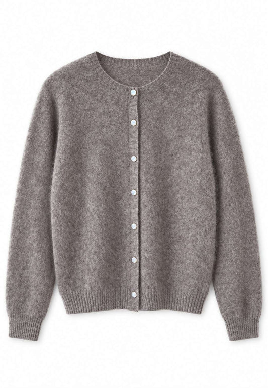 NUNZIA - Cardigan Bottone Perla Fango