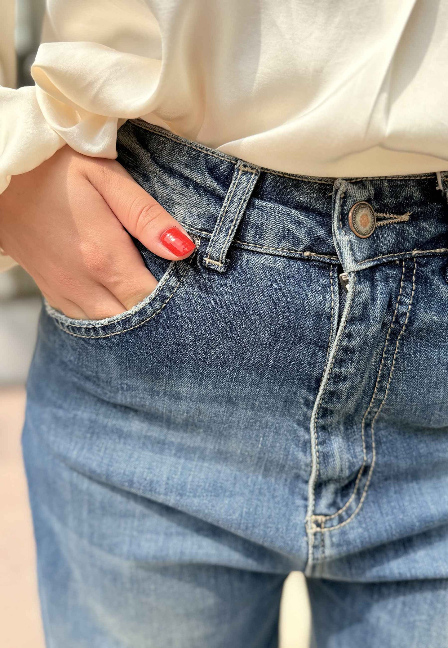 MOTEL - Jeans Wide Leg Lavaggio Medio
