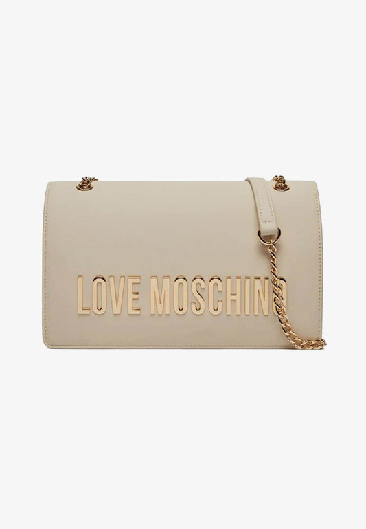 LOVE MOSCHINO – Elfenbeinfarbene Umhängetasche mit Schriftzug